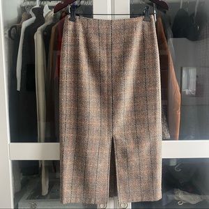 Plaid midi skirt with slits